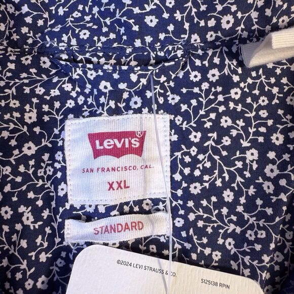 LEVIS Short Sleeve Button Front Shirt Mens Size XXL Cotton Blue White Floral NWT - Picture 6 of 10